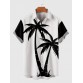 White and Black Matching Palms Coconut Tree Printing Men's Short Sleeve Shirt