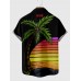 Black Coconut Tree and Skull Head Printing Hawaiian Men's Short Sleeve Shirt