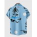 Blue Coconut Tree Print Summer Casual Men's Short Sleeve Shirt