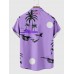 Purple Coconut Tree Print Summer Casual Men's Short Sleeve Shirt