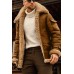 Mens Camel Bomber  Aviator Shearling Fur Pilot Hooded Brown Real Leather Winter Jacket Handmade Vintage Stylish Flying Leather Jacket