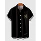 Retro Black Coconut Element Palms Print Trendy Men's Short Sleeve Shirt