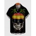 Black Coconut Tree and Skull Head Printing Hawaiian Men's Short Sleeve Shirt